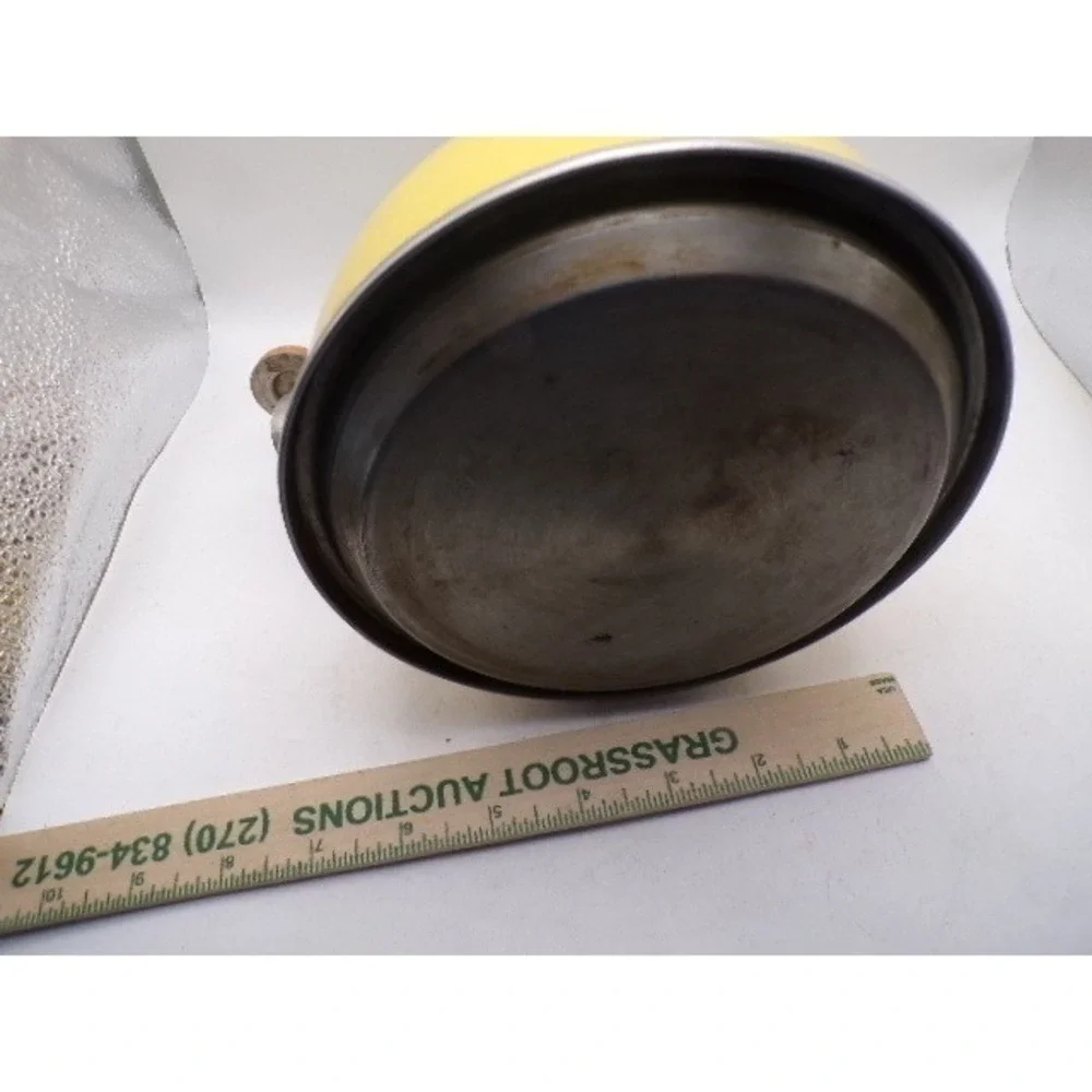 Vintage‎ Yellow Enamel Whistling Tea Kettle Wood Handle Retro Farmhouse Stovetop
